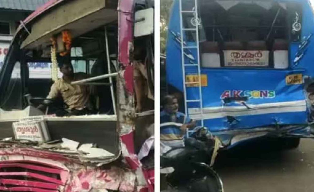 തൃശ്ശൂരിൽ ബസുകൾ തമ്മിൽ കൂട്ടിയിടിച്ച് 30 പേർക്ക് പരിക്ക്