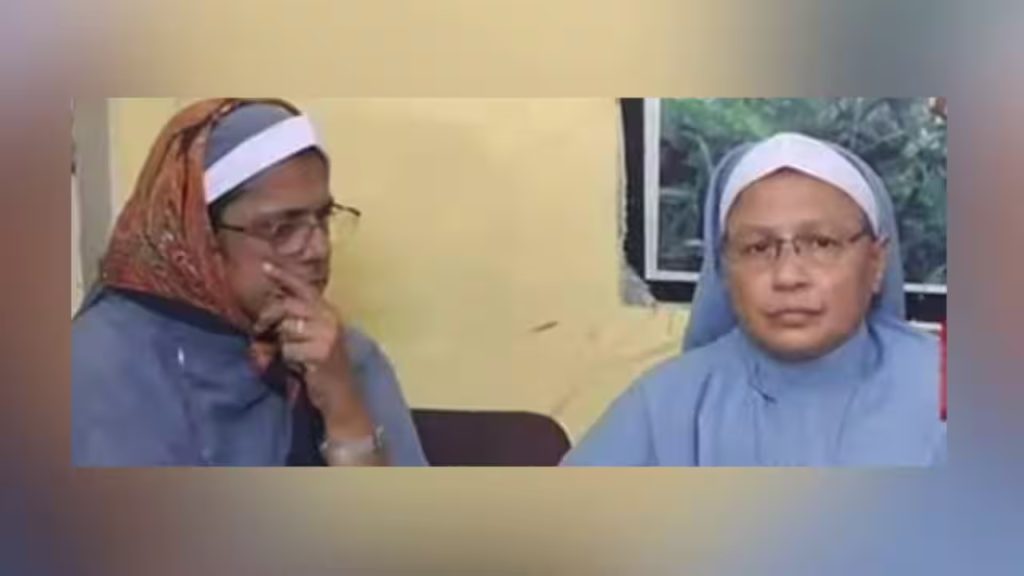 മതപരിവർത്തനം ആരോപിച്ചുള്ള കന്യാസ്ത്രീകളുടെ അറസ്റ്റ്; ബജ്റംഗ് ദൾ പ്രവർത്തകർ ചോദ്യം ചെയ്യുന്നതിന്റെ ദൃശ്യങ്ങൾ പുറത്ത്